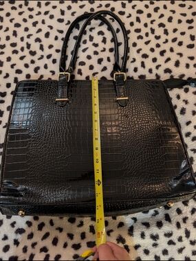 Relavel 17 Inch Shoulder Handle Bag Briefcase  Croc-Embossed Patent Tote Handbag